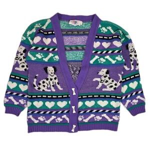 VTG Heartworks Girls Small 7/8 Purple Dalmation Dog Cardigan Sweater 80's‎ 90's